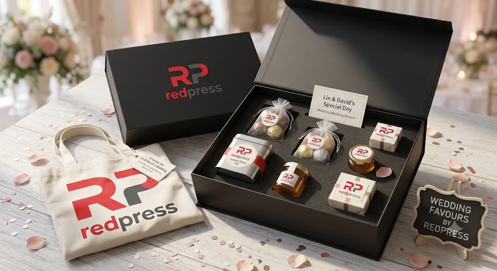 Customisable wedding favours Singapore — personalised guest name cards and door gifts by Redpress